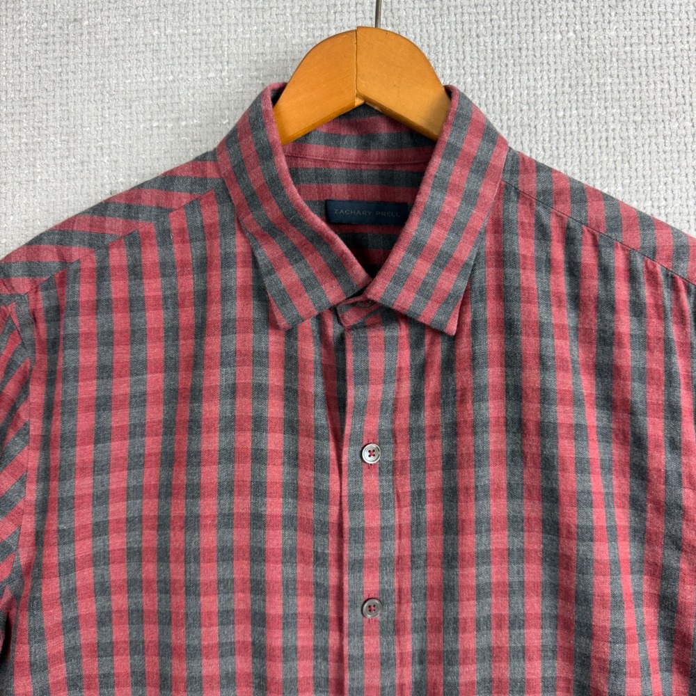 Zachary Prell Button Down Mens S Red Gray Brushed Cotton  Buffalo Check Shirt